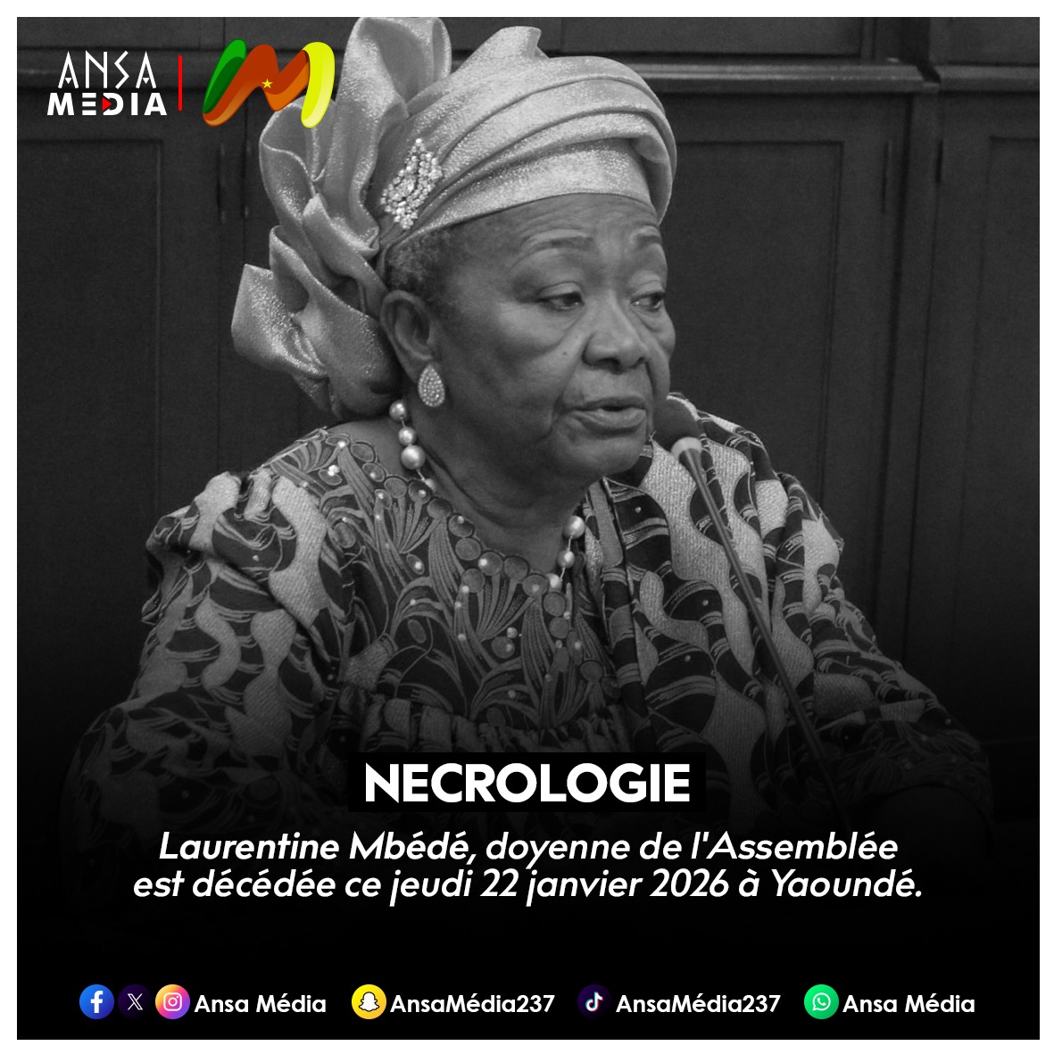 Décès de l’Honorable Laurentine Koa Mfegue