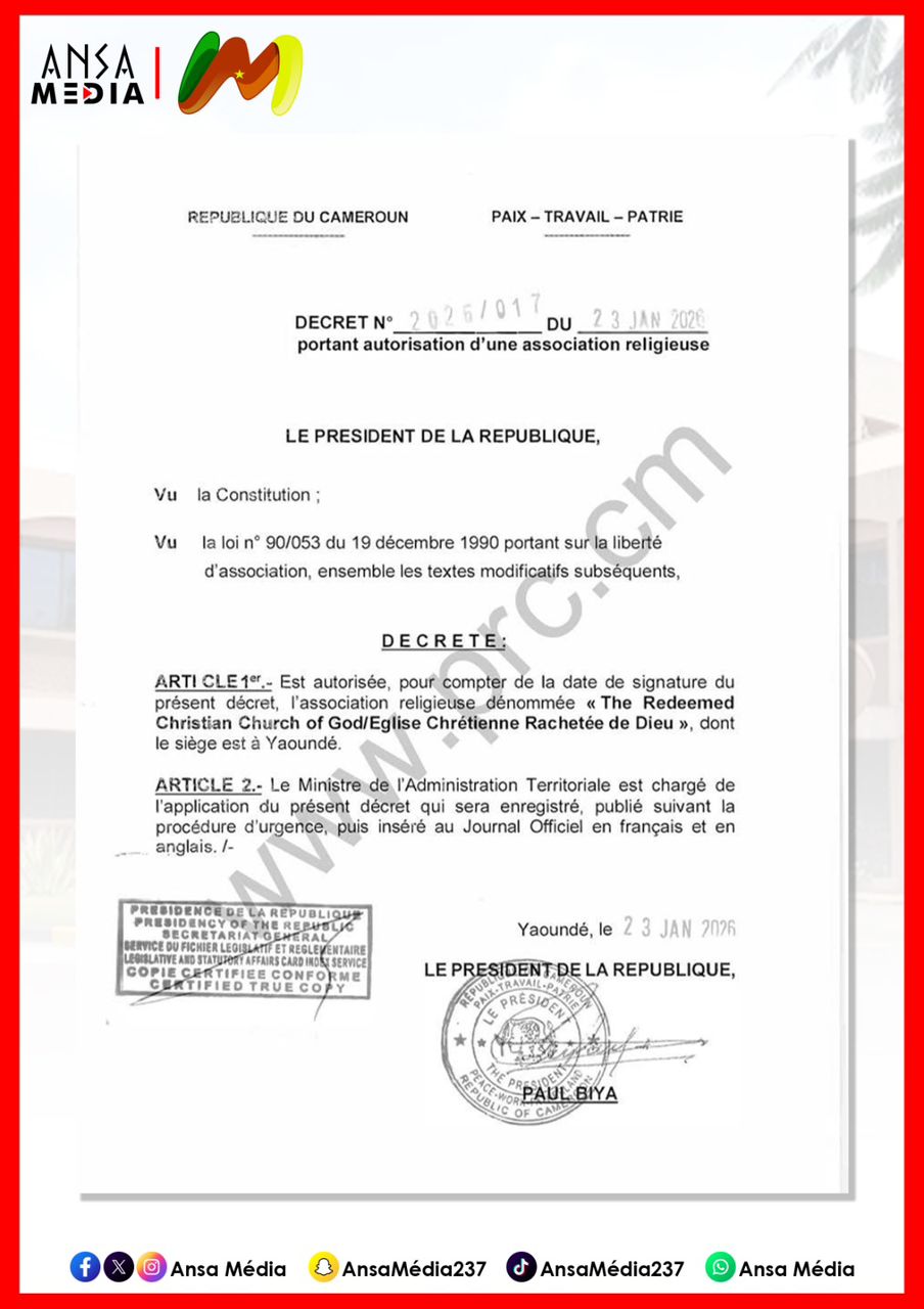 Décret présidentiel portant sur l’autorisation de l'association religieuse