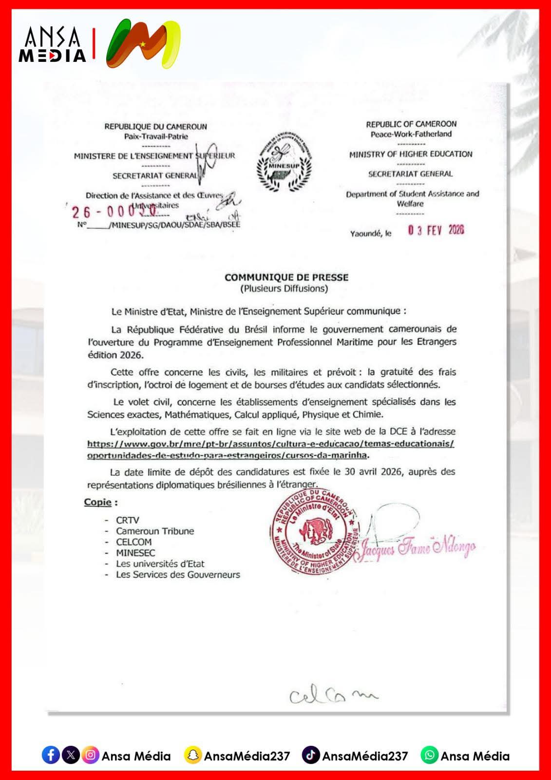COMMUNIQUÉ
