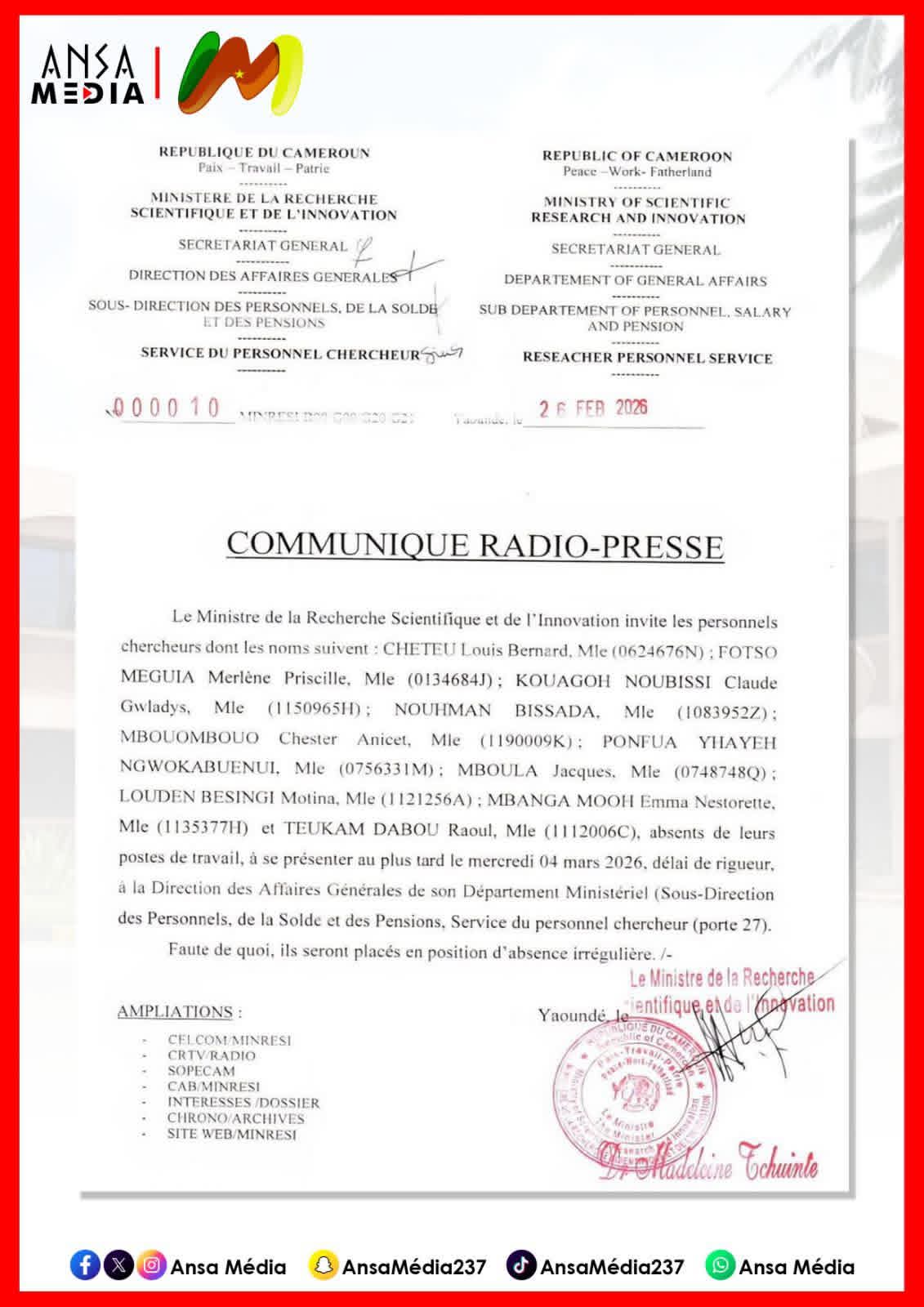 COMMUNIQUÉ