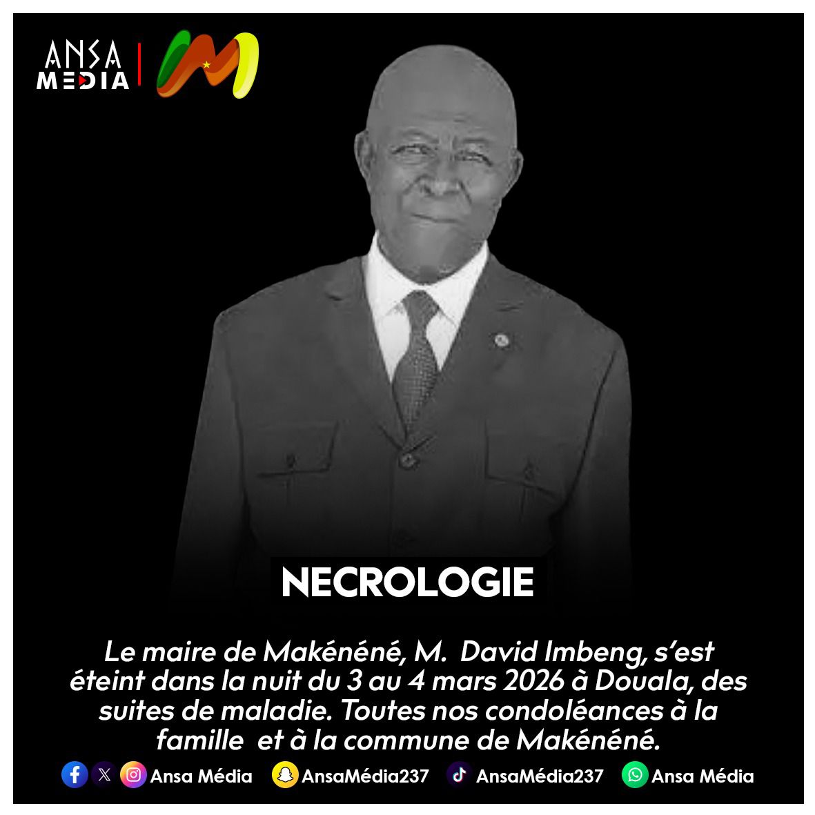 Décès de David Imbeng, maire de Makénéné.