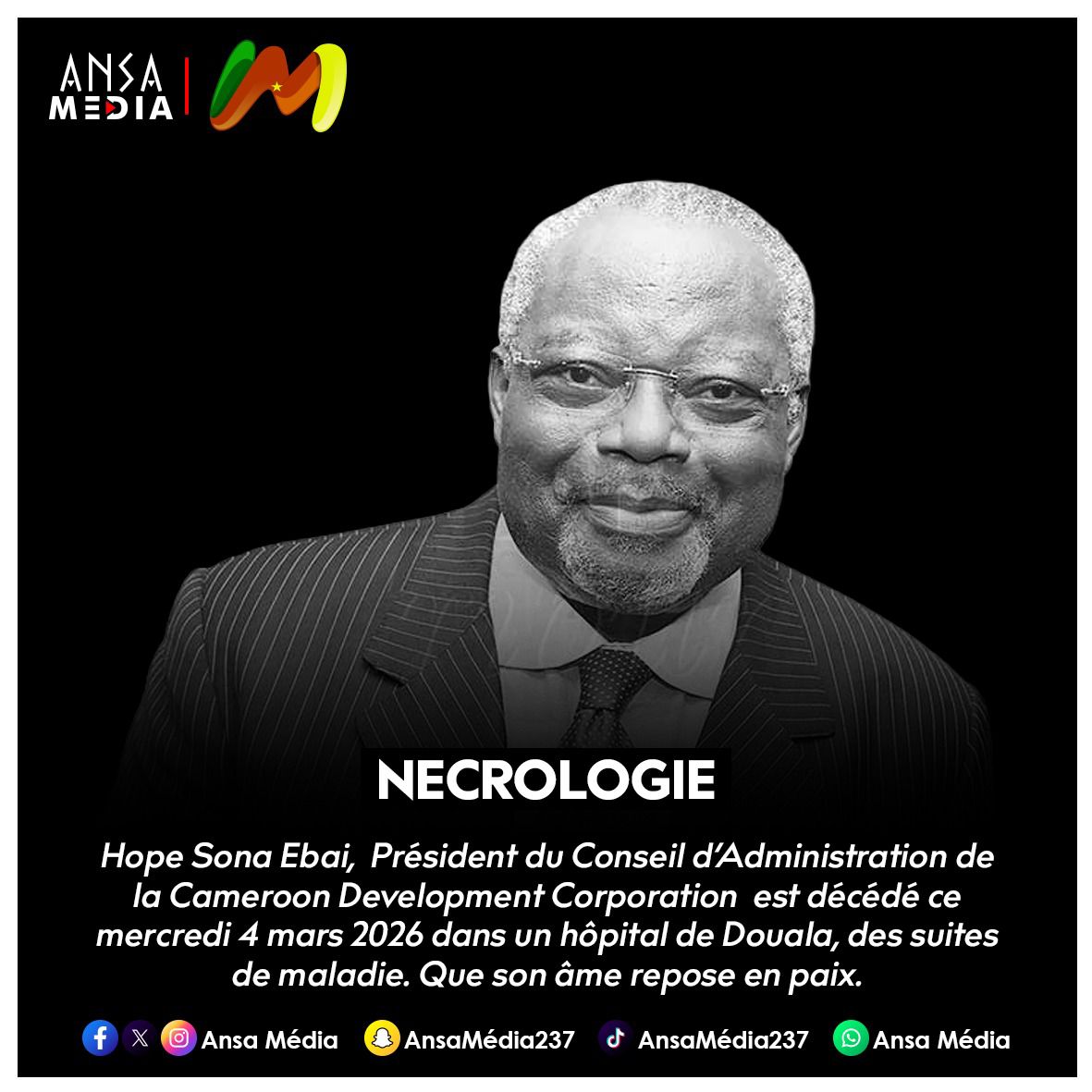 Nécrologie : Hope Sona Ebai n’est plus.