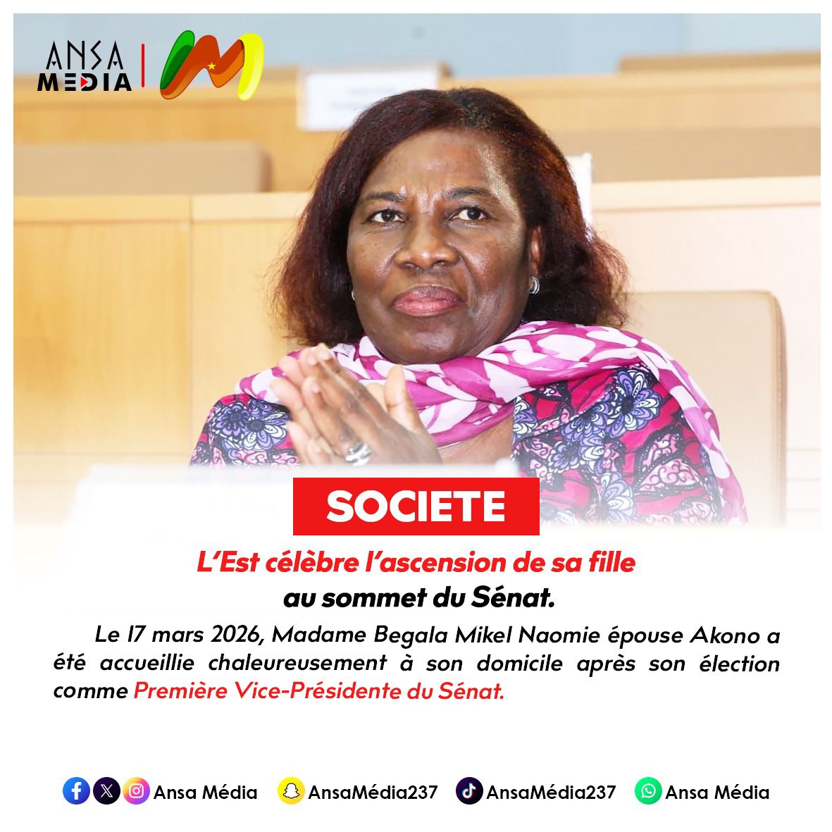 L’Est célèbre l’ascension de sa fille au sommet du Sénat.