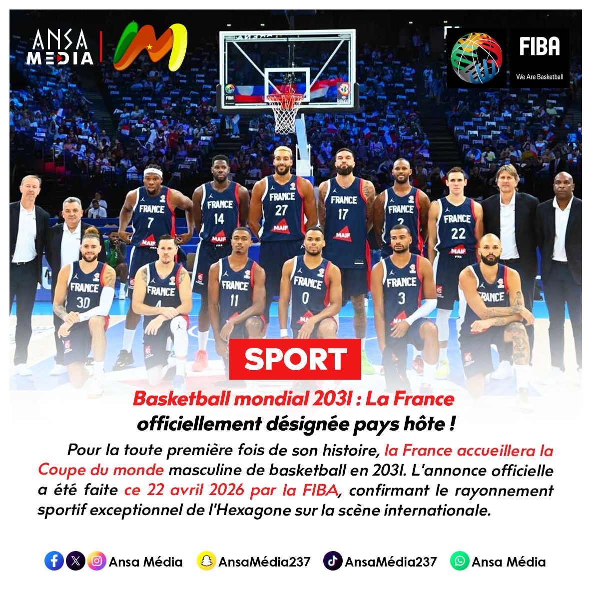BASKETBALL Mondial 2031 : La France officiellement désignée pays hôte !