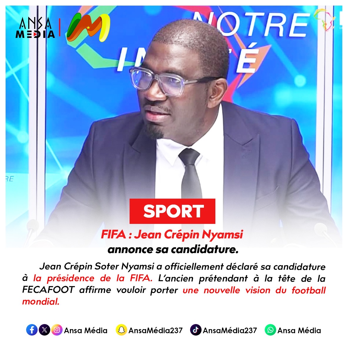 FIFA : Jean Crépin Nyamsi annonce sa candidature.
