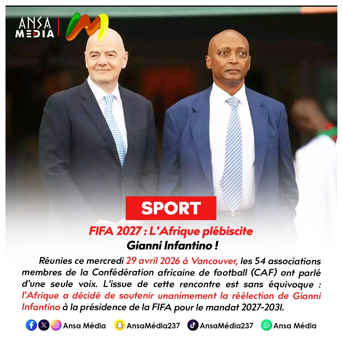 FIFA 2027 : L'Afrique plébiscite Gianni Infantino !