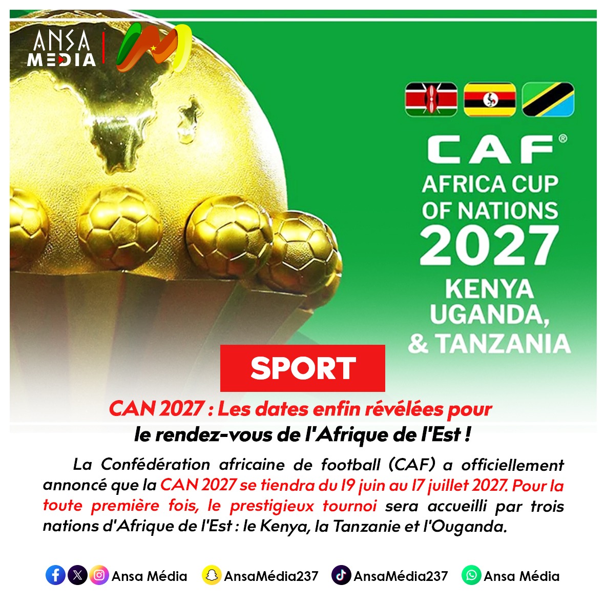 CAN 2027 : Les dates enfin révélées pour le rendez-vous de l'Afrique de l'Est !