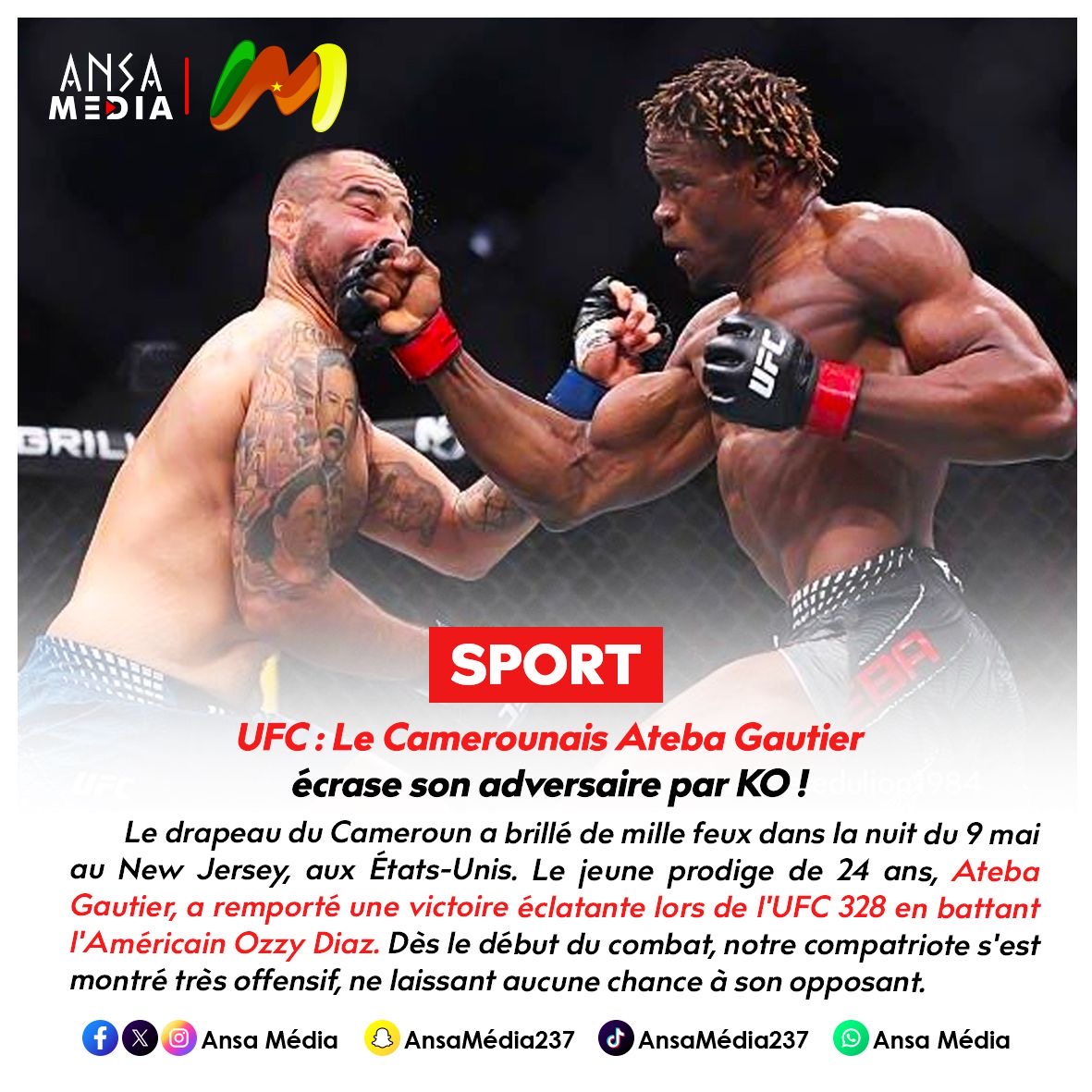 UFC : Le Camerounais Ateba Gautier écrase son adversaire par KO !