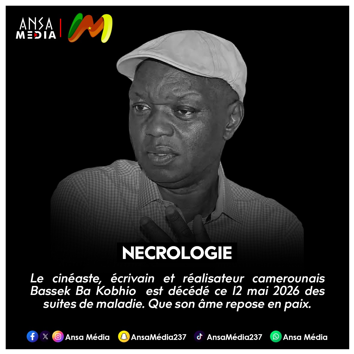 Necrologie: Le cinéaste, écrivain et réalisateur camerounais Bassek Ba Kobhio n'est plus.