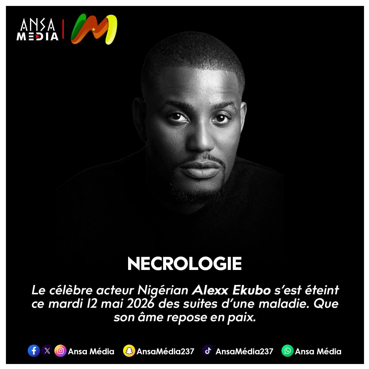 Nollywood en deuil : décès de l’acteur Alexx Ekubo.