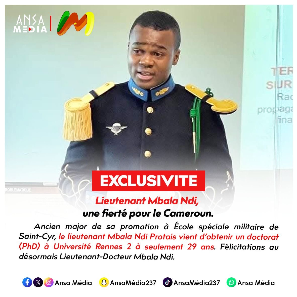 Lieutenant Mbala Ndi, une fierté pour le Cameroun.
