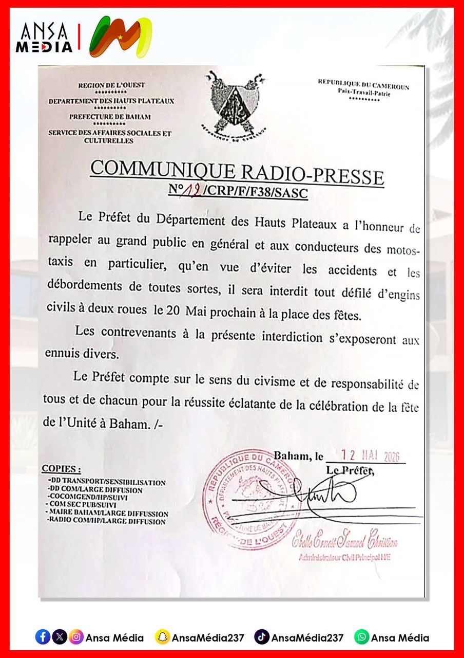 20 Mai à Baham : les défilés de motos interdits à la place des fêtes.