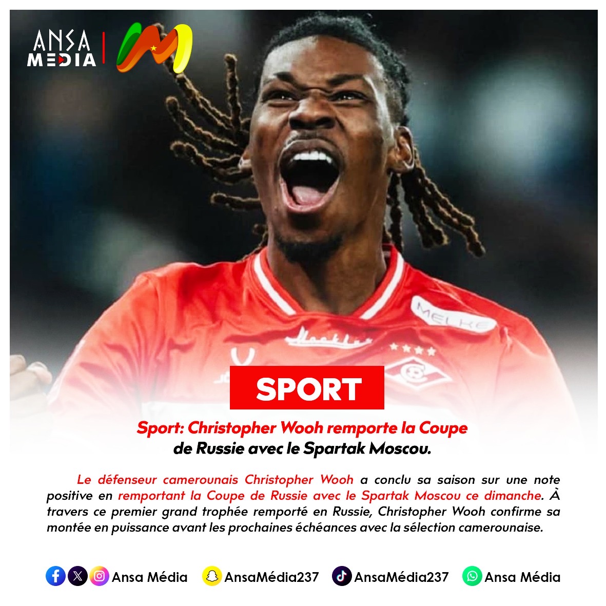 Sport: Christopher Wooh remporte la Coupe de Russie avec le Spartak Moscou.