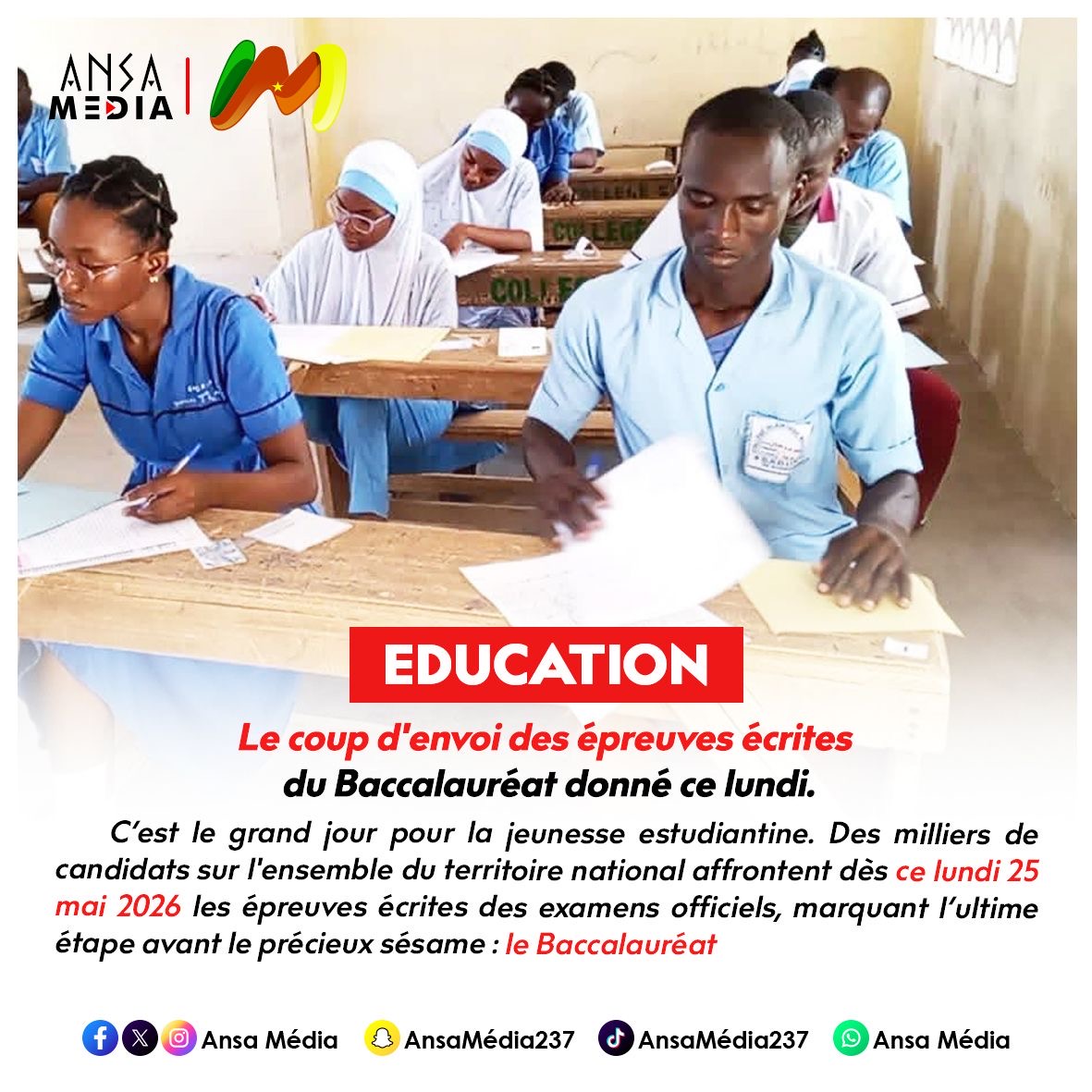 Le coup d'envoi des épreuves écrites du Baccalauréat donné ce lundi.