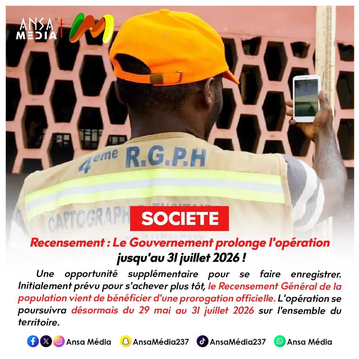 Recensement : Le Gouvernement prolonge l'opération jusqu'au 31 juillet 2026 !
