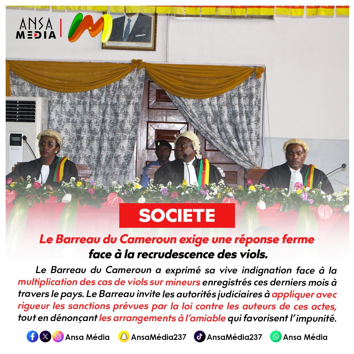 le Barreau du Cameroun exige une réponse ferme face à la recrudescence des viols.