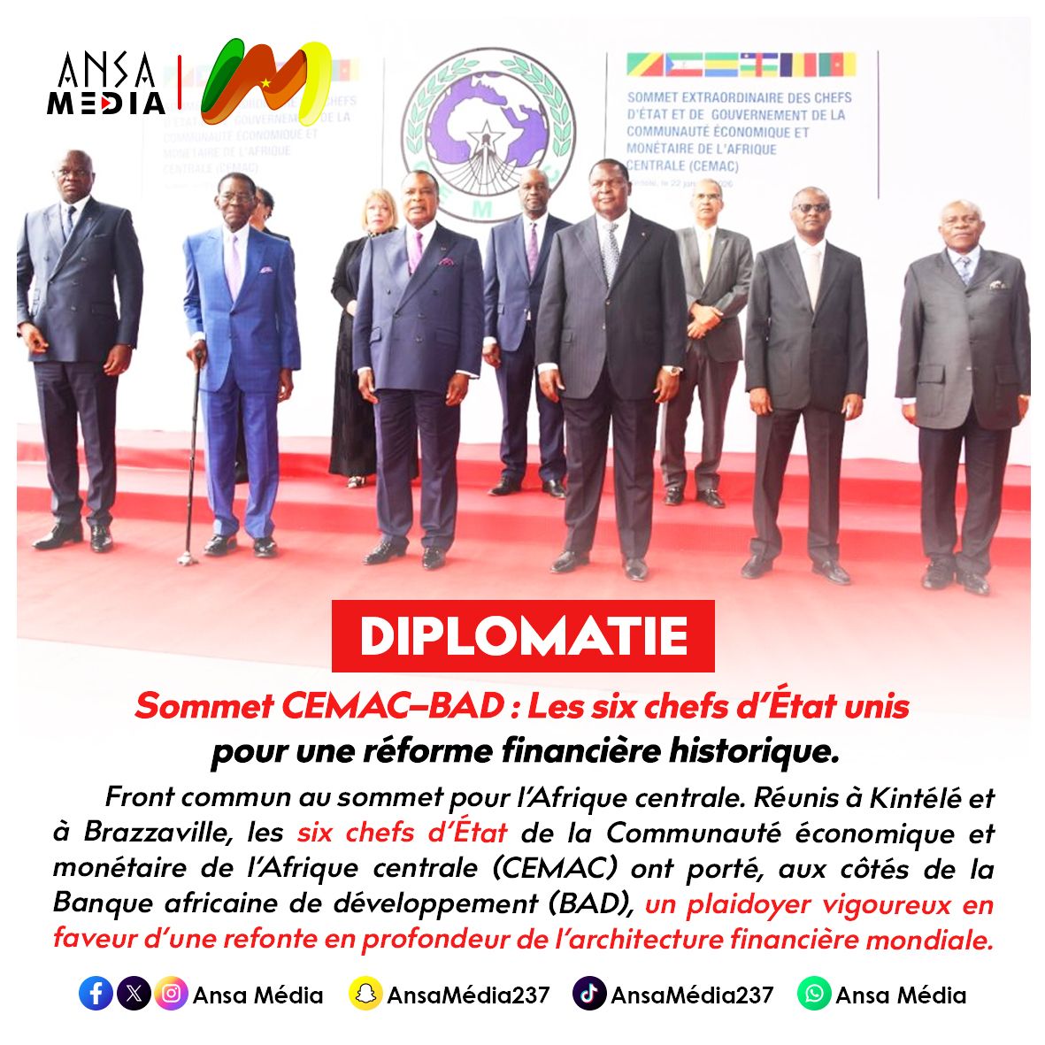 Sommet CEMAC–BAD : Les six chefs d’État unis pour une réforme financière historique.
