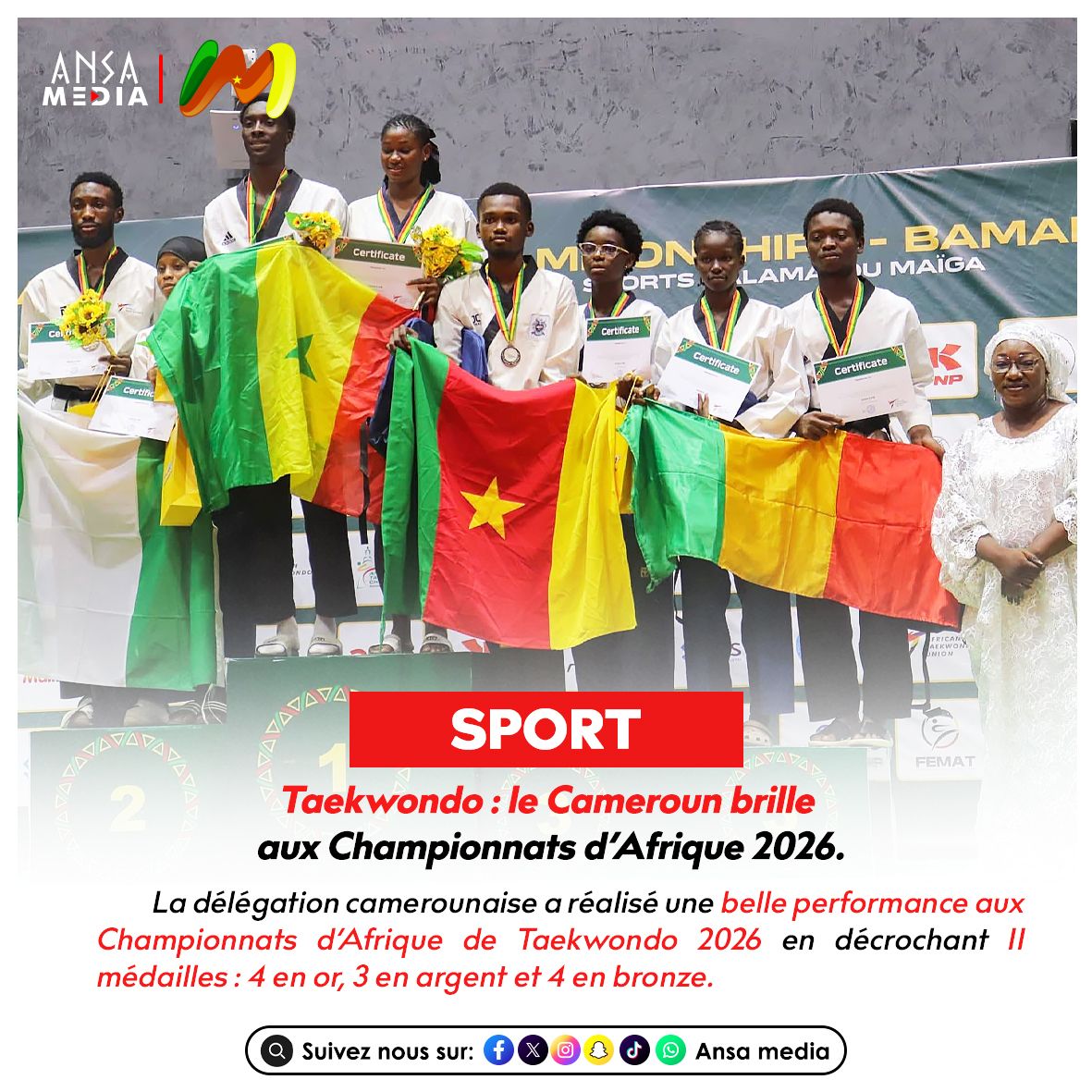 Taekwondo : le Cameroun brille aux Championnats d’Afrique 2026.