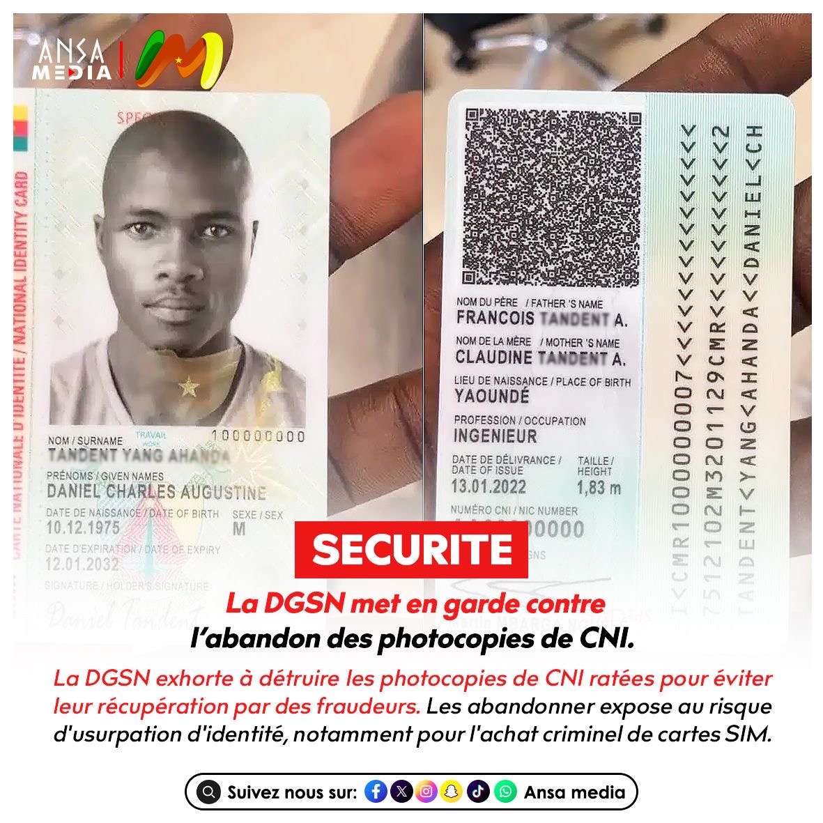 CAMEROUN : La DGSN met en garde contre l’abandon des photocopies de CNI.