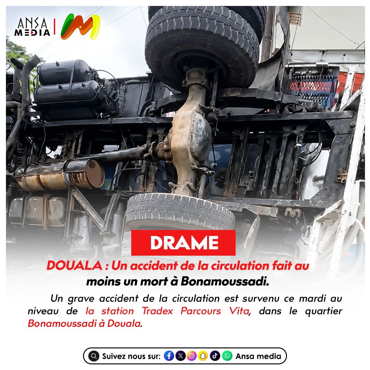 DOUALA : Un accident de la circulation fait au moins un mort à Bonamoussadi.
