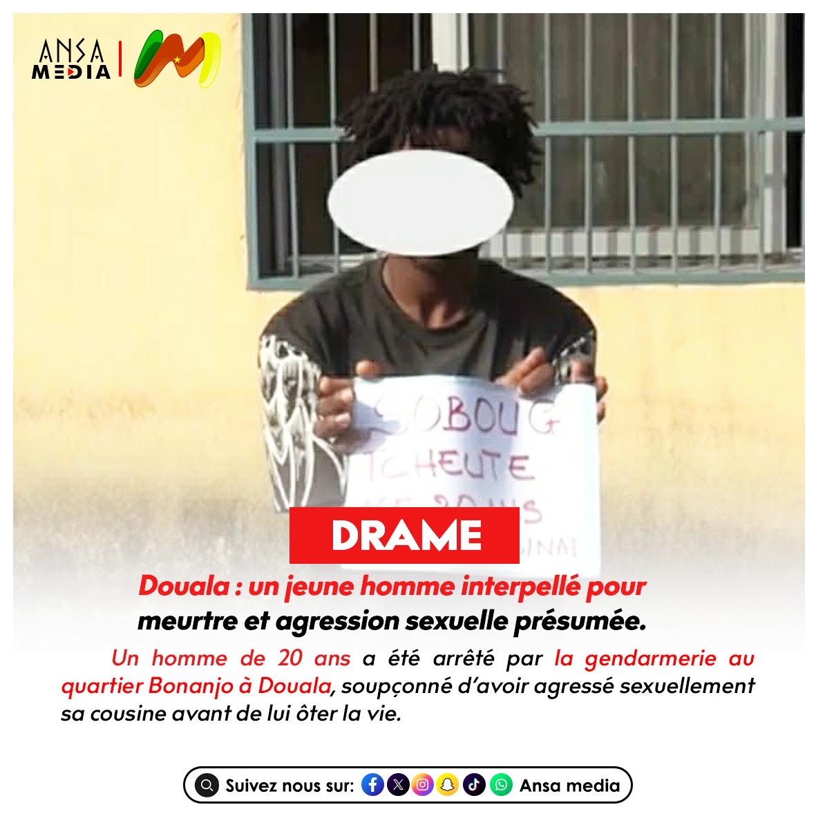 Douala : un jeune homme interpellé pour meurtre et agression sexuelle présumée.