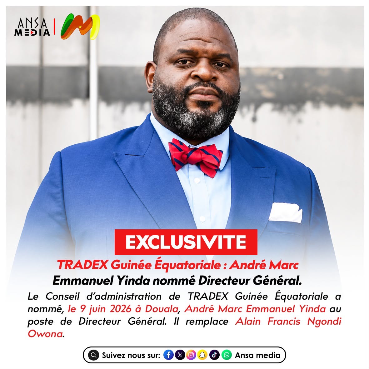 TRADEX Guinée Équatoriale : André Marc Emmanuel Yinda nommé Directeur Général.