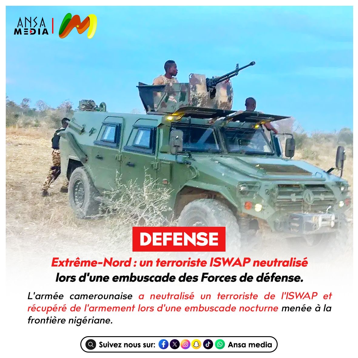 Extrême-Nord : un terroriste ISWAP neutralisé lors d'une embuscade des Forces de défense.