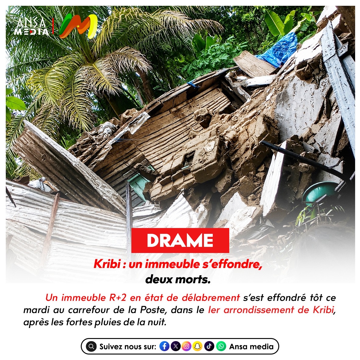 Kribi : un immeuble s’effondre, deux morts.