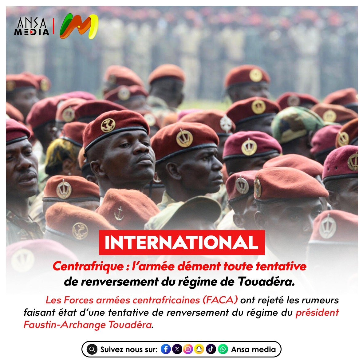 Centrafrique : l’armée dément toute tentative de renversement du régime de Touadéra.