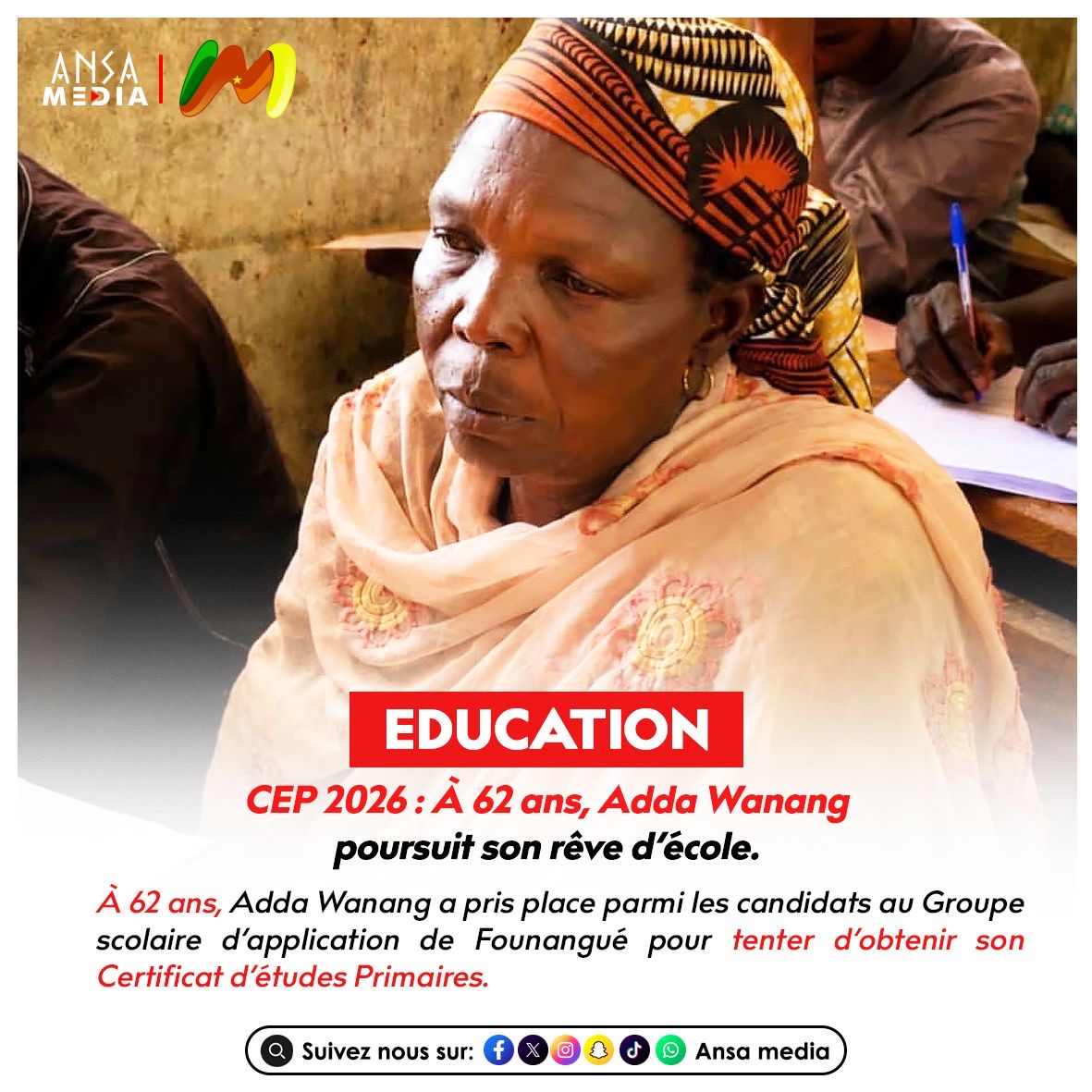 CEP 2026 : À 62 ans, Adda Wanang poursuit son rêve d’école.