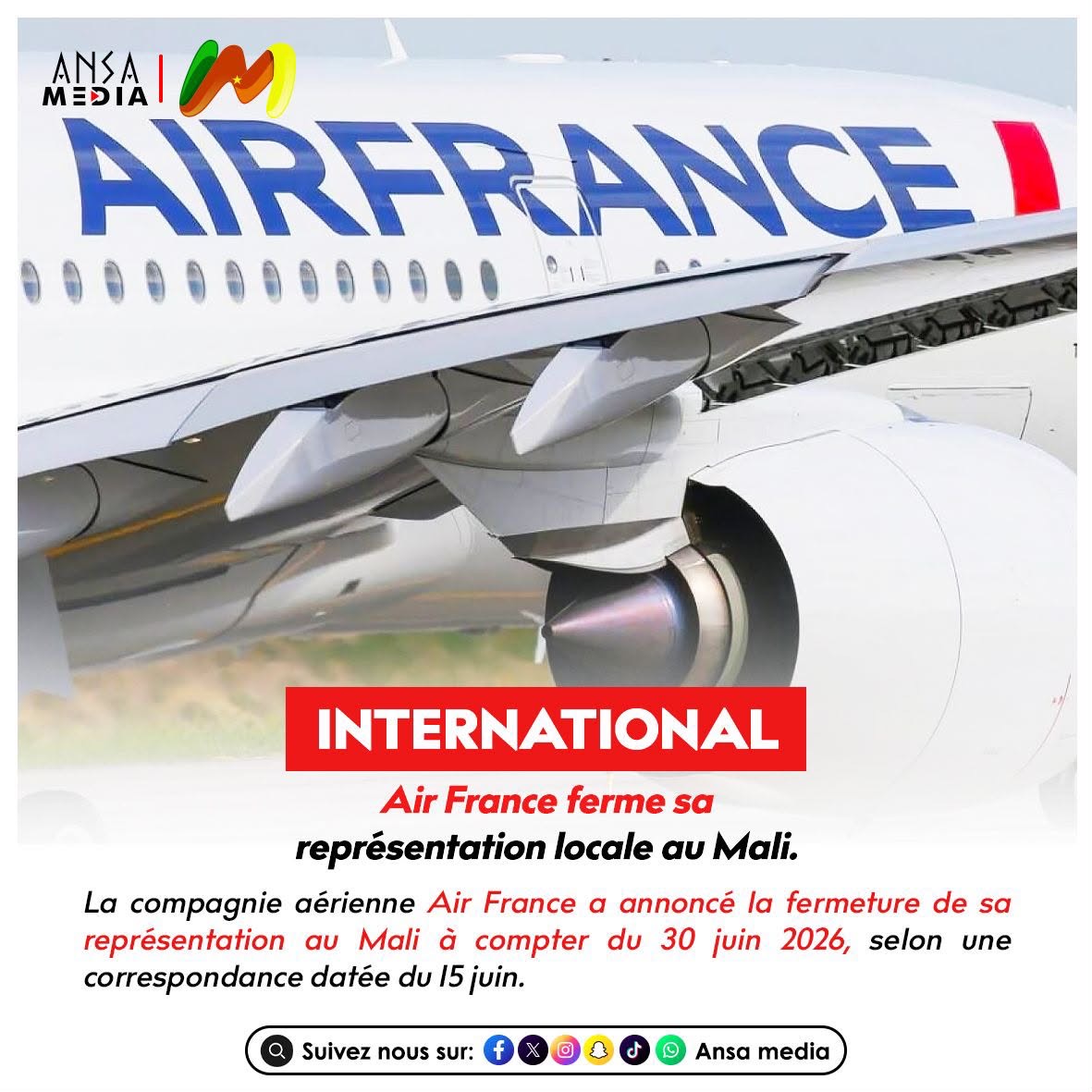Air France ferme sa représentation locale au Mali.