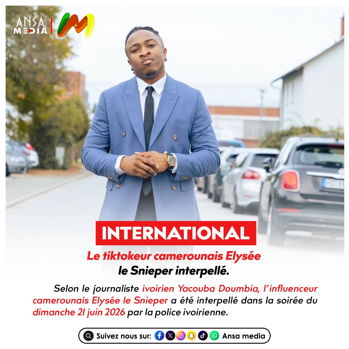 Le tiktokeur camerounais Elysée le Snieper interpellé.