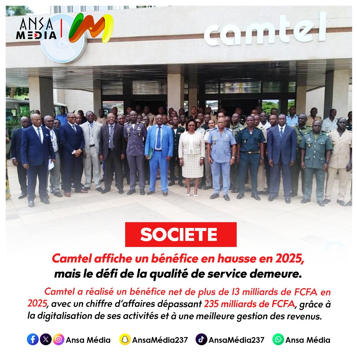 Camtel affiche un bénéfice en hausse en 2025, mais le défi de la qualité de service demeure.