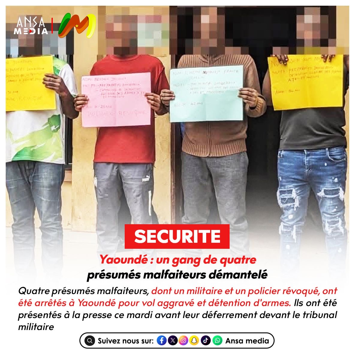 Yaoundé : un gang de quatre présumés malfaiteurs démantelé.