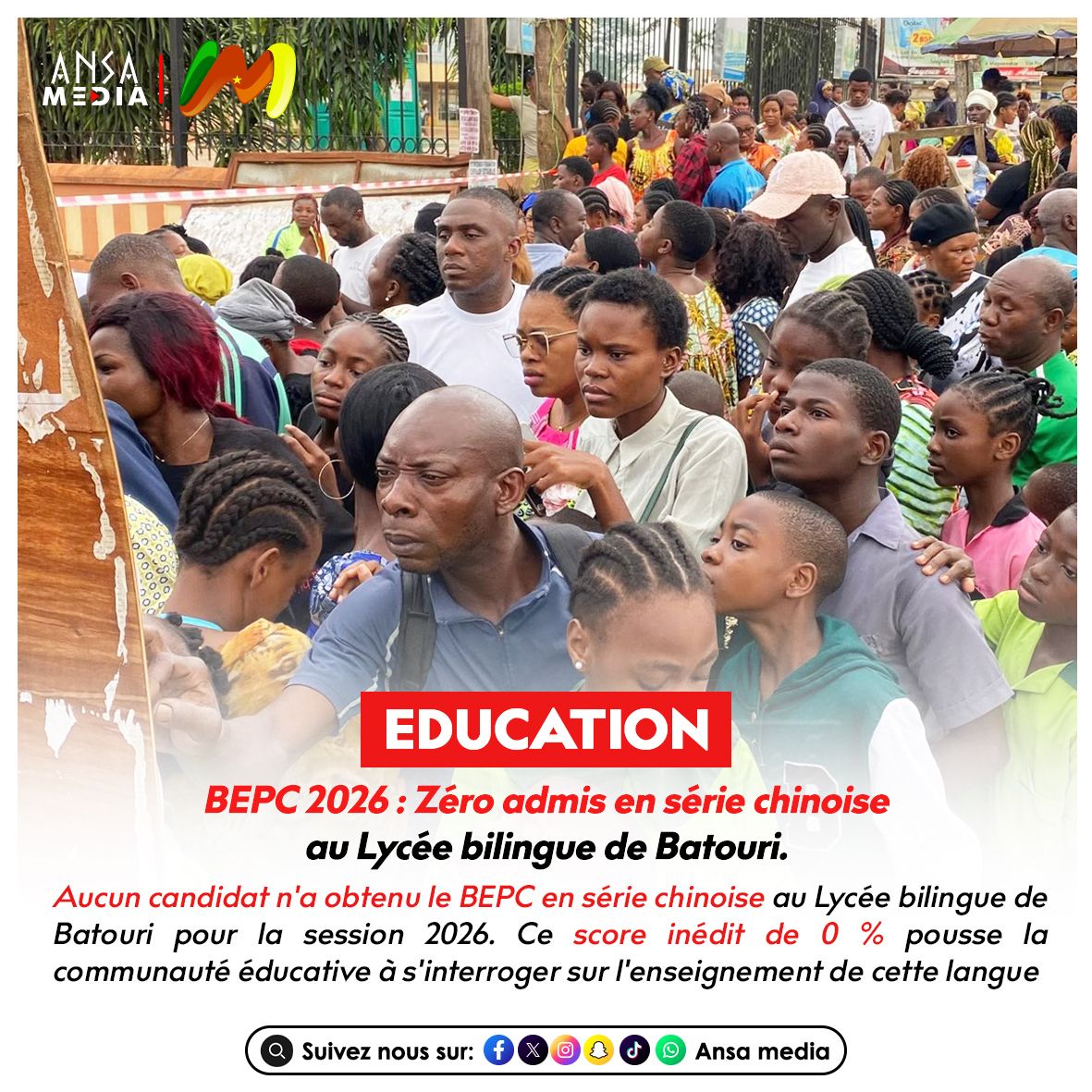 BEPC 2026 : Zéro admis en série chinoise au Lycée bilingue de Batouri.