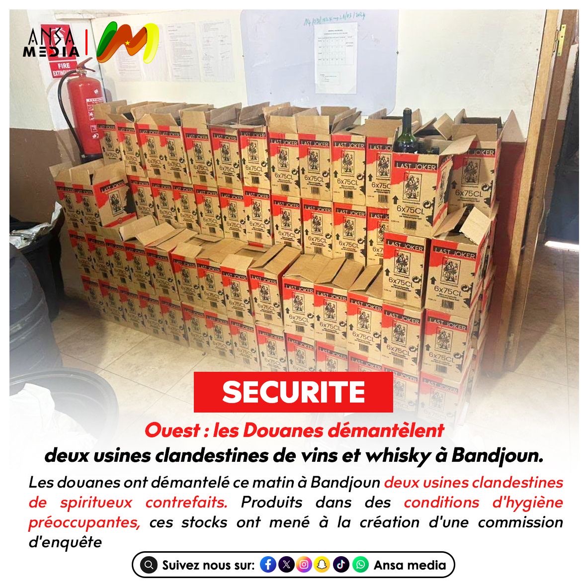 Ouest : les Douanes démantèlent deux usines clandestines de vins et whisky à Bandjoun.