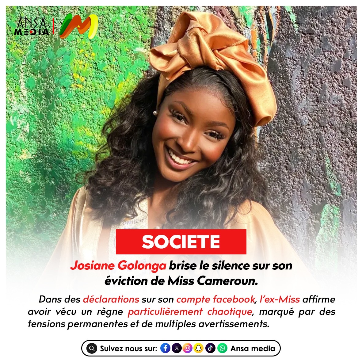 Josiane Golonga brise le silence sur son éviction de Miss Cameroun.