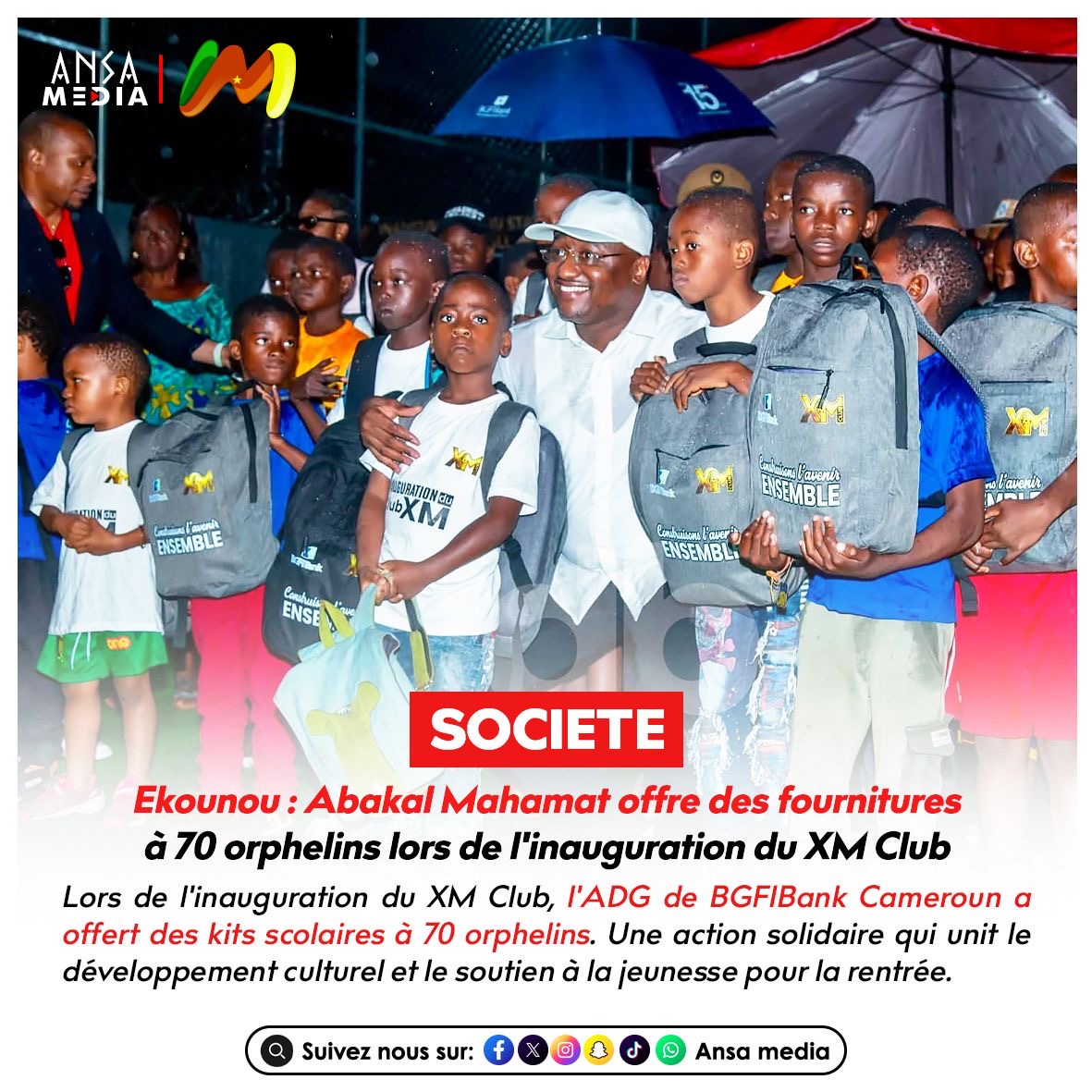 Inauguration du XM Club d’Ekounou : Abakal Mahamat offre des fournitures scolaires à 70 orphelins.