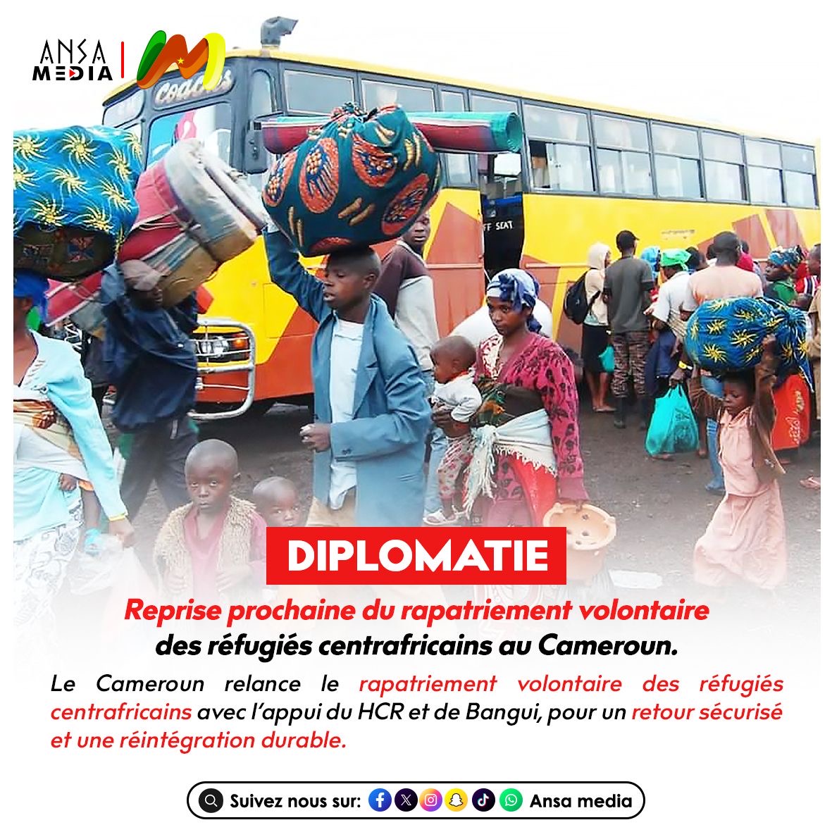 Reprise prochaine du rapatriement volontaire des réfugiés centrafricains au Cameroun.
