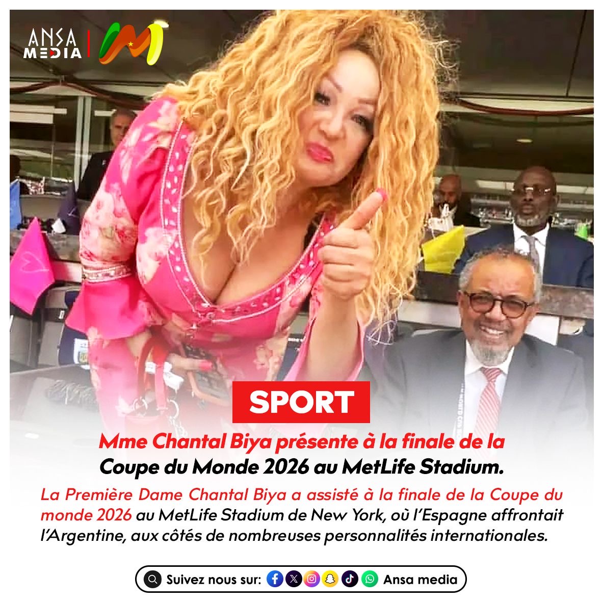 Mme Chantal Biya présente à la finale de la Coupe du Monde 2026 au MetLife Stadium.