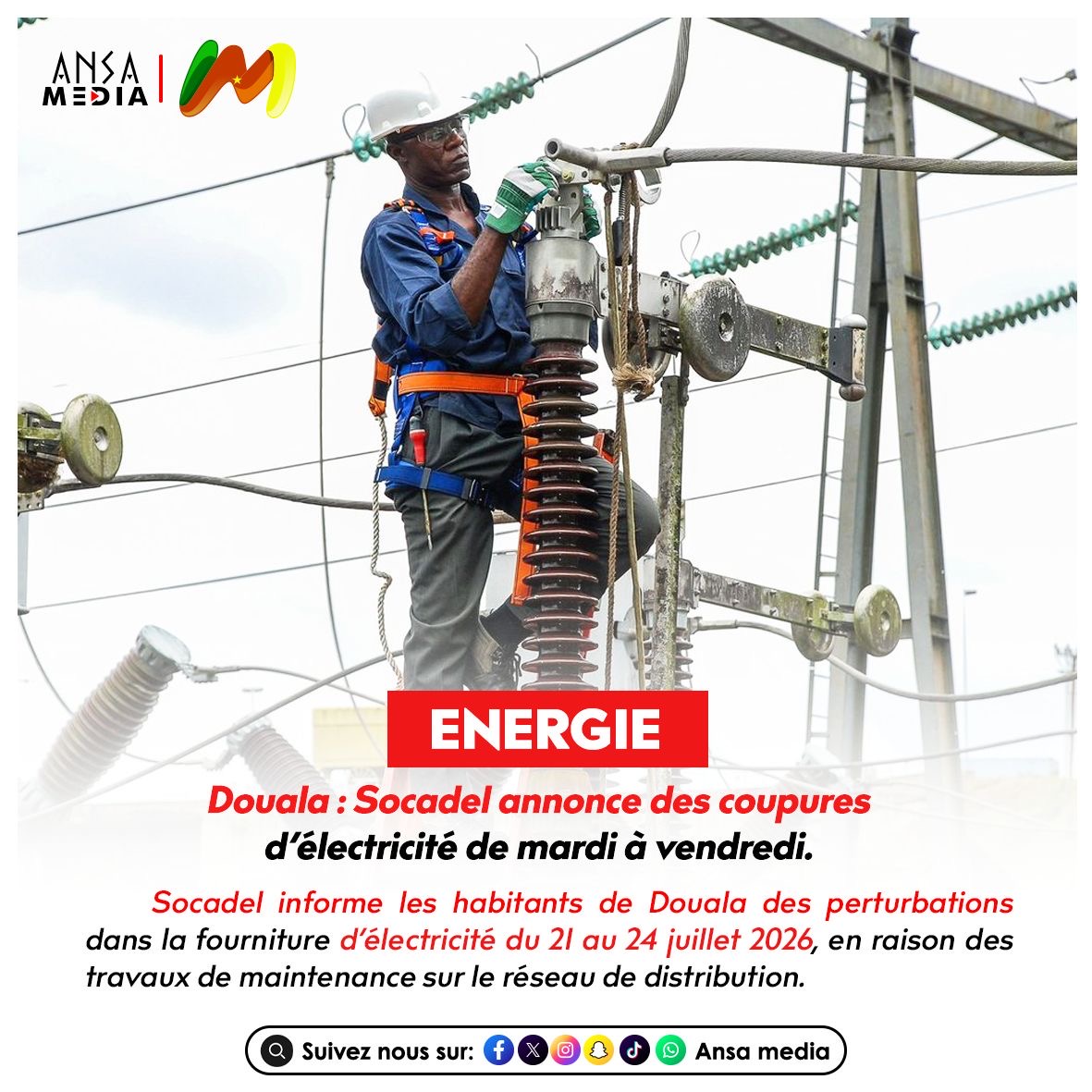 Douala : Socadel annonce des coupures d’électricité de mardi à vendredi.
