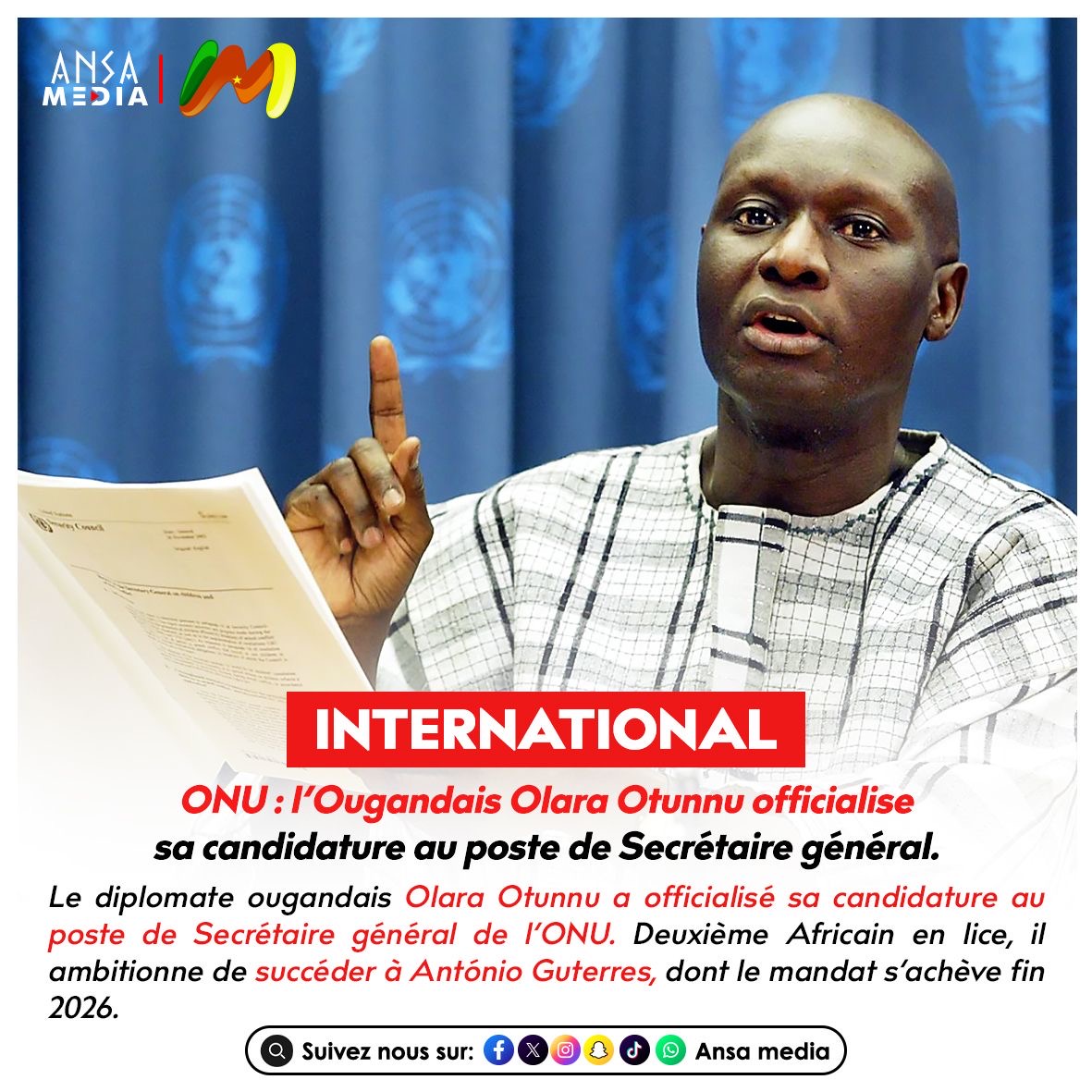 Élections au Secrétariat général de l’ONU : l’Ougandais Olara Otunnu entre dans la course.