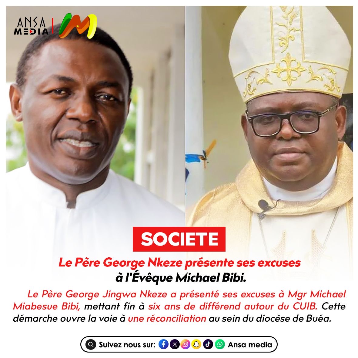 Le Père George Nkeze présente ses excuses à l'Évêque Michael Bibi.