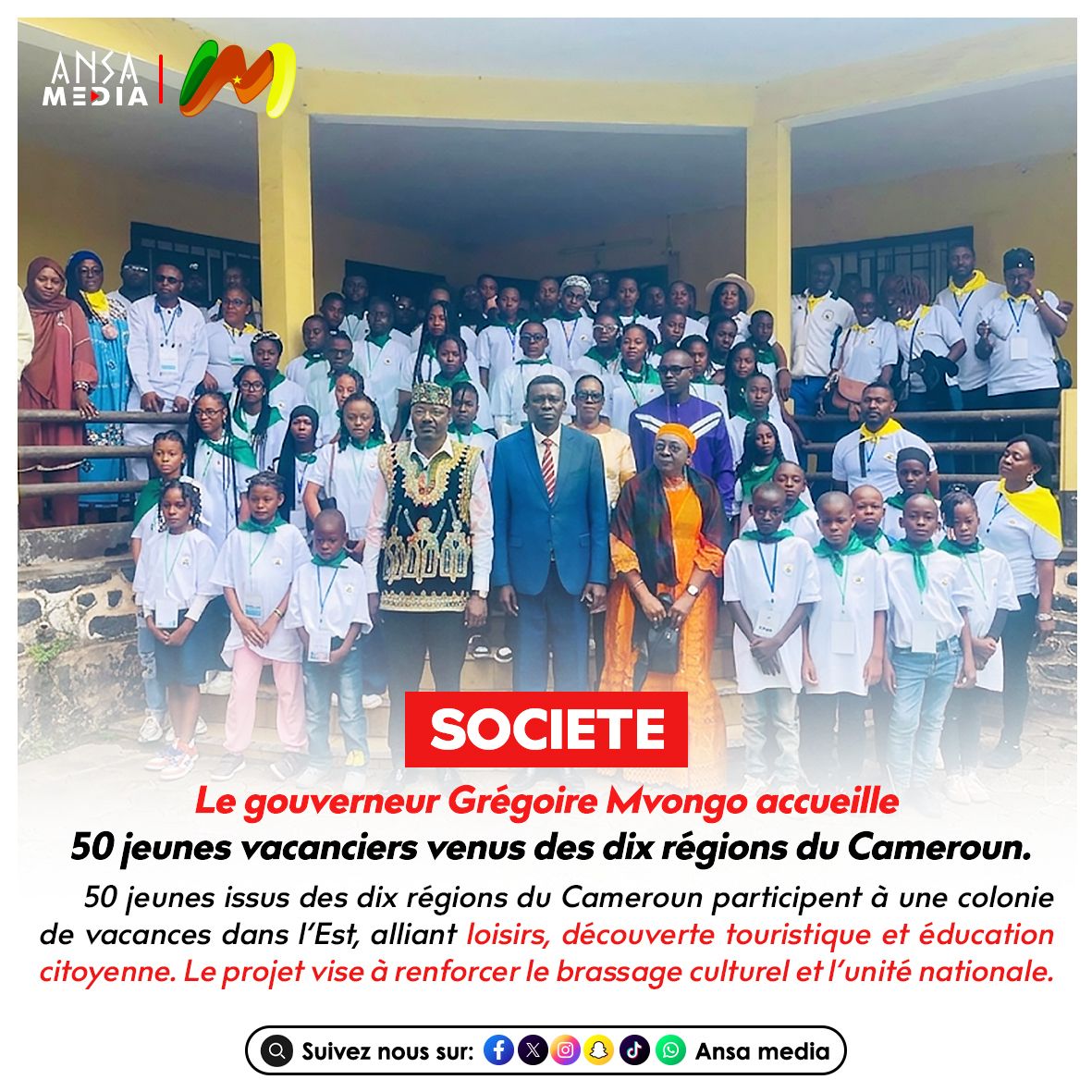 Le gouverneur Grégoire Mvongo accueille 50 jeunes vacanciers venus des dix régions du Cameroun.