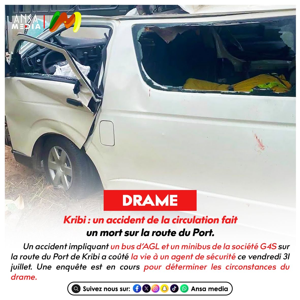 Drame de la circulation : Un tragique accident sur la route du Port de Kribi fait un mort.