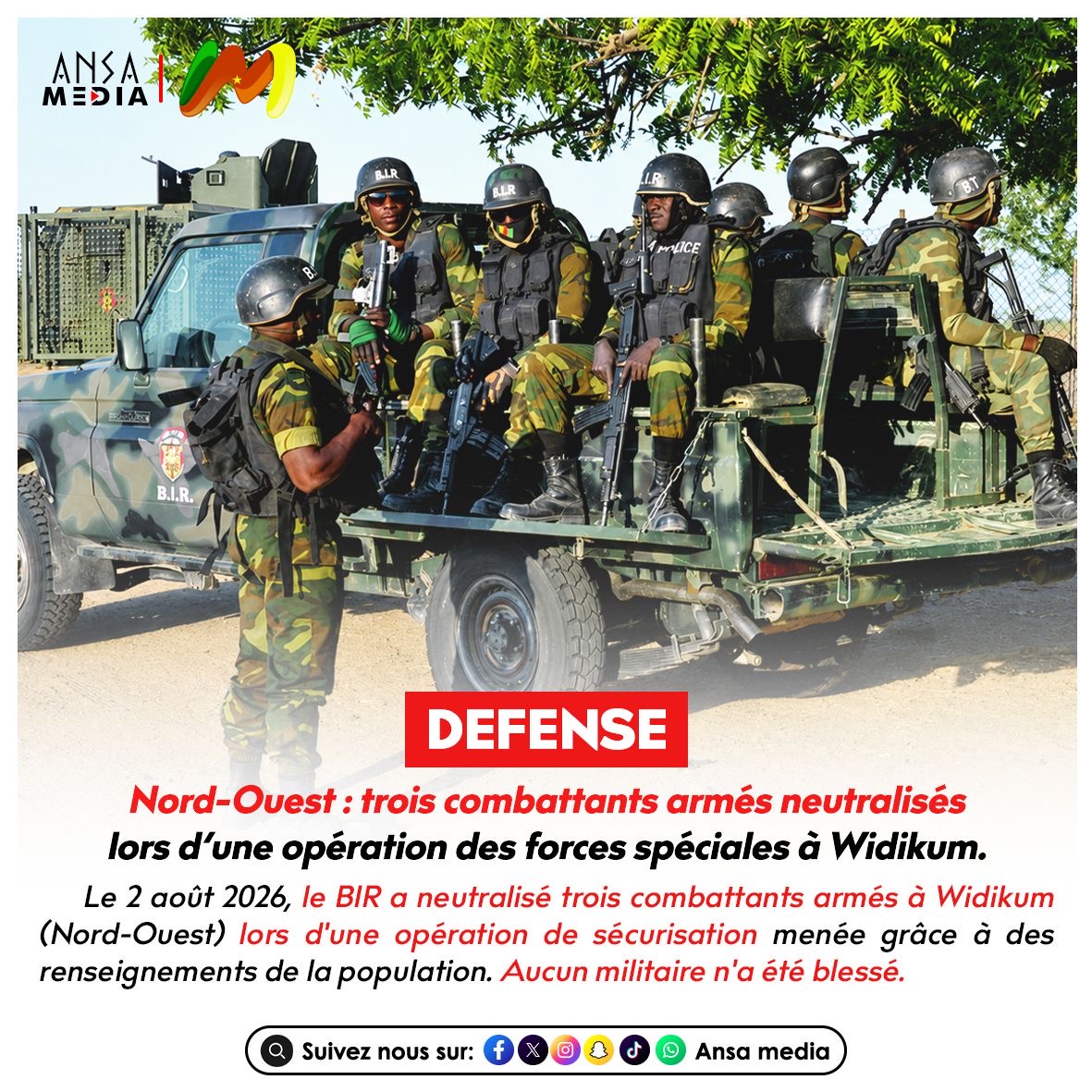 trois combattants armés neutralisés lors d’une opération des forces spéciales à Widikum