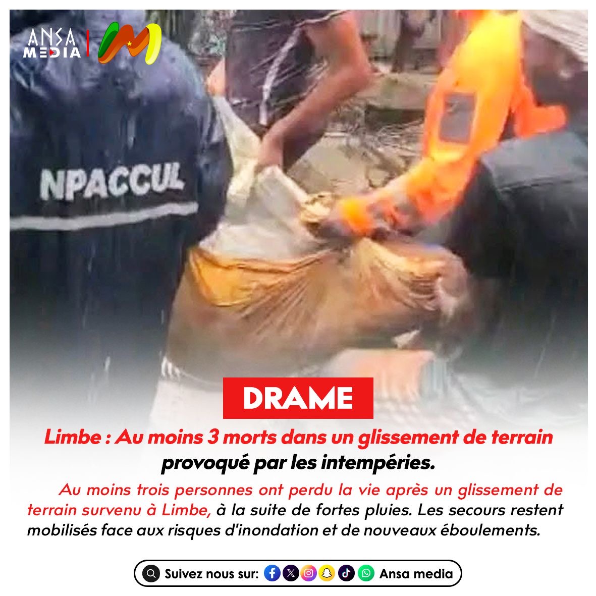 Limbe : Au moins 3 morts dans un glissement de terrain provoqué par les intempéries.