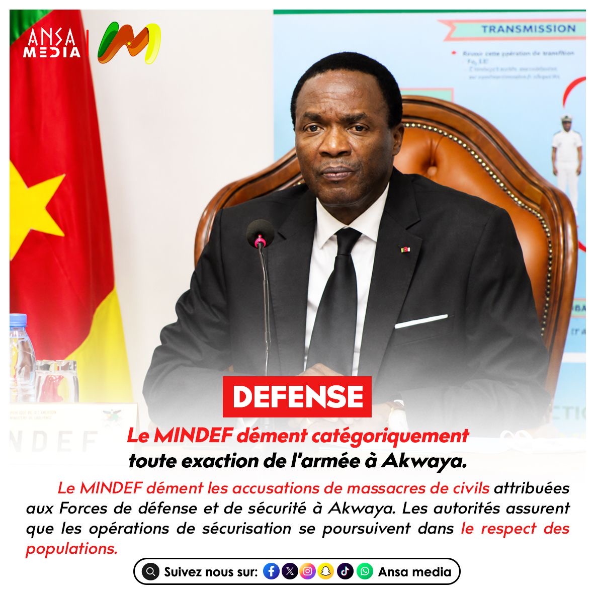 Le MINDEF dément catégoriquement toute exaction de l'armée à Akwaya.