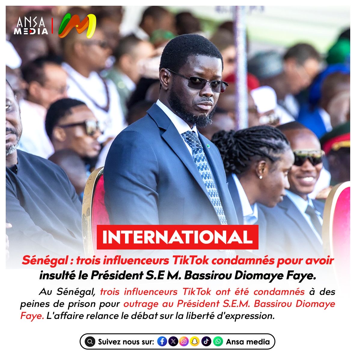 trois influenceurs TikTok condamnés pour avoir insulté le Président S.E M. Bassirou Diomaye Faye.