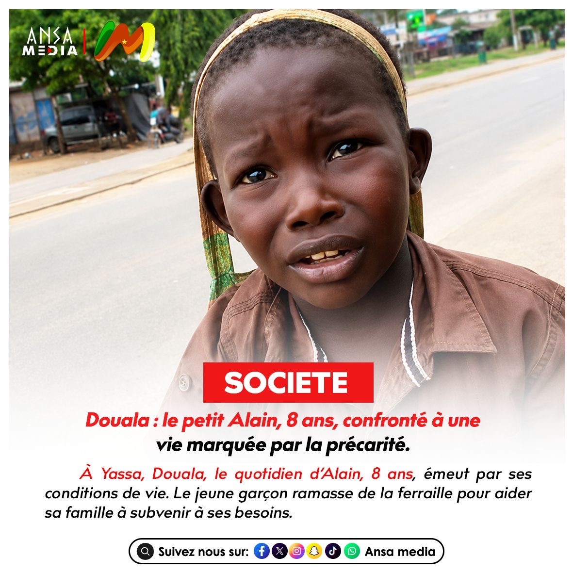 Douala : le petit Alain, 8 ans, confronté à une vie marquée par la précarité.
